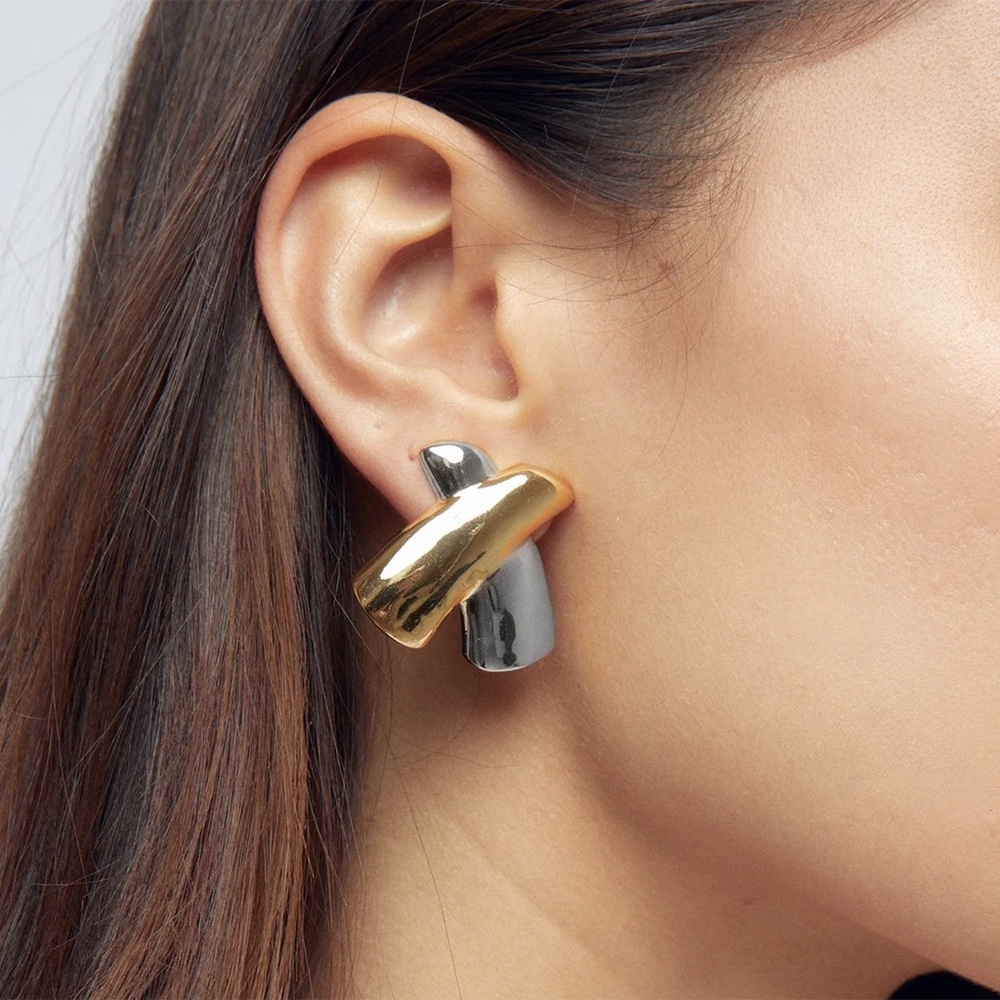 NEW💎 X Shape Earrings*Two Tone Bicolor Earrings*Minimalist Design*Waterproof